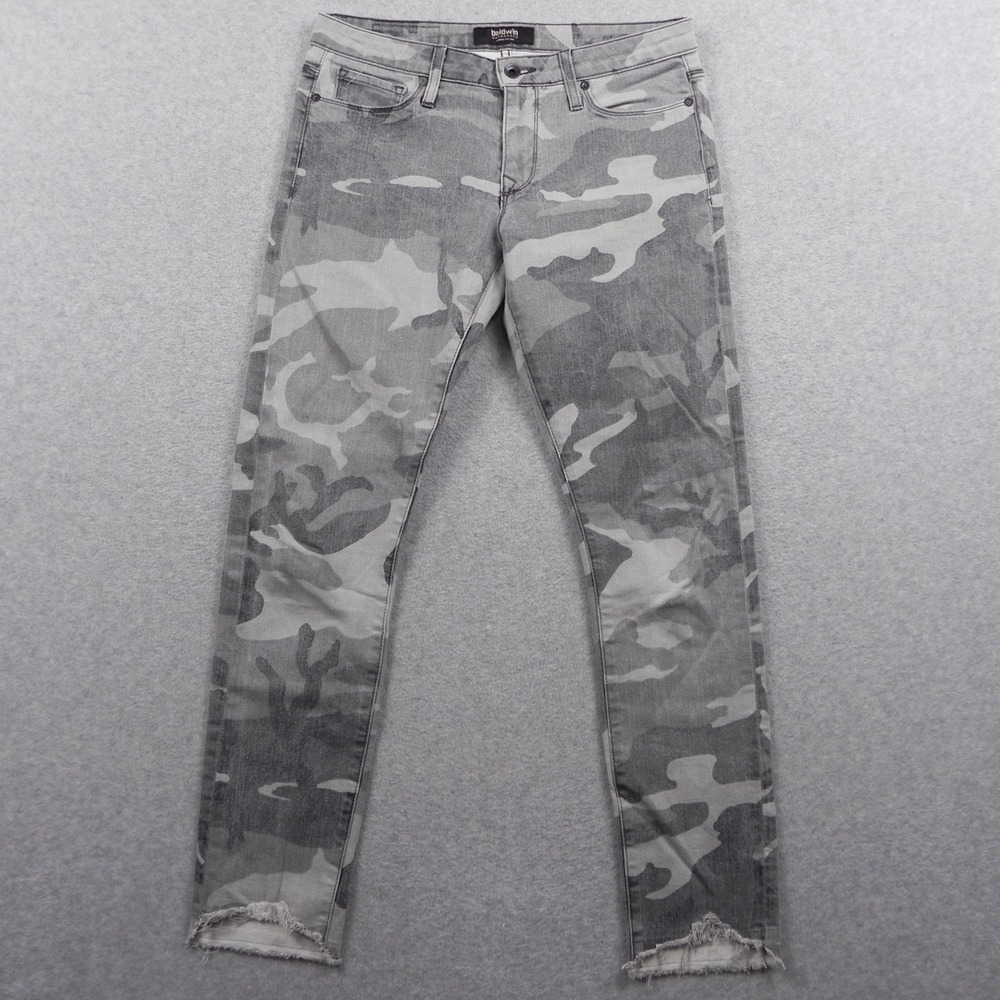 Baldwin Jeans Womens 30 The Ten Skinny Frayed Hem Stretch Flex Denim Gray Camo